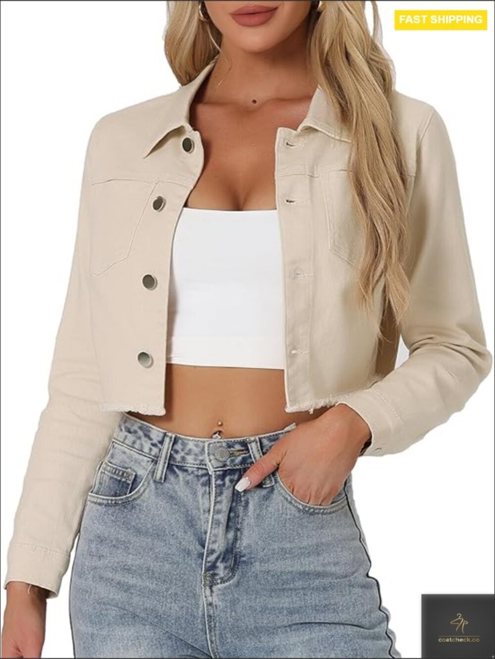 Cropped Denim Jacket Trendy Button Up Long Sleeve Lightweight Spring Summer